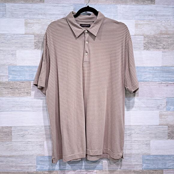JOSEPH ABBOUD Pima Cotton Polo Shirt Taupe Brown Stripe Stretch Casual Mens XL - Picture 1 of 5
